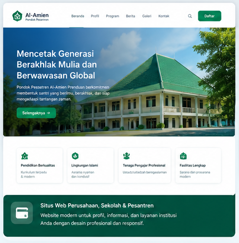 Tangkapan layar situs web perusahaan, sekolah, dan pesantren